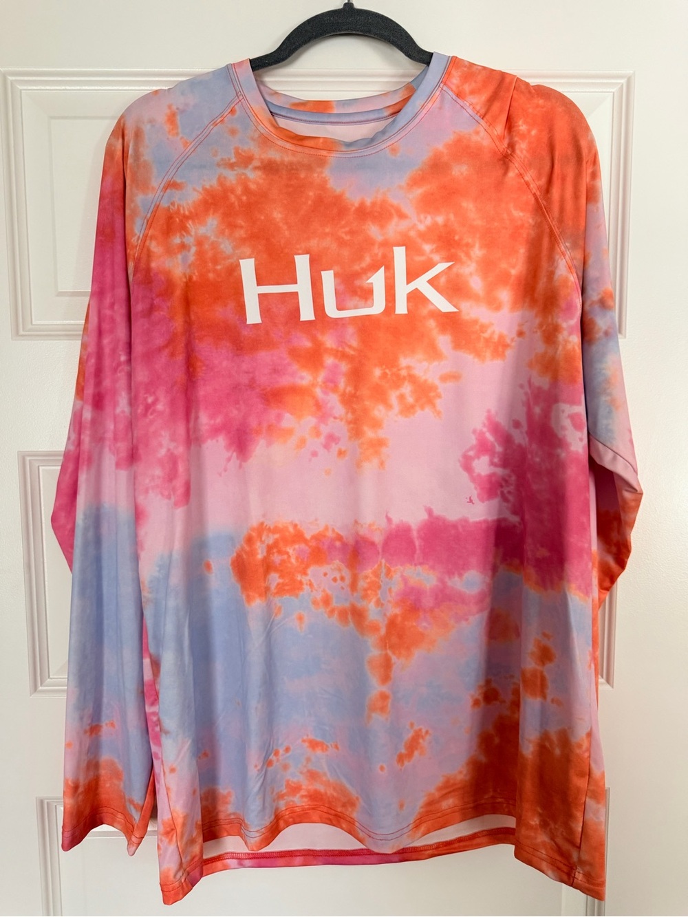 Huk Tie-Dye Long Sleeve Fishing Sun Shirt - Pink, Orange, Light Blue